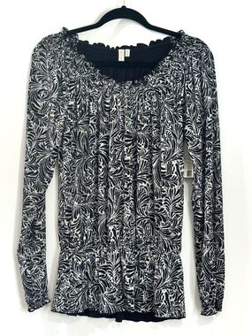 Madison Shirt Womens Medium Black White Paisley Long Sleeve Top NWT